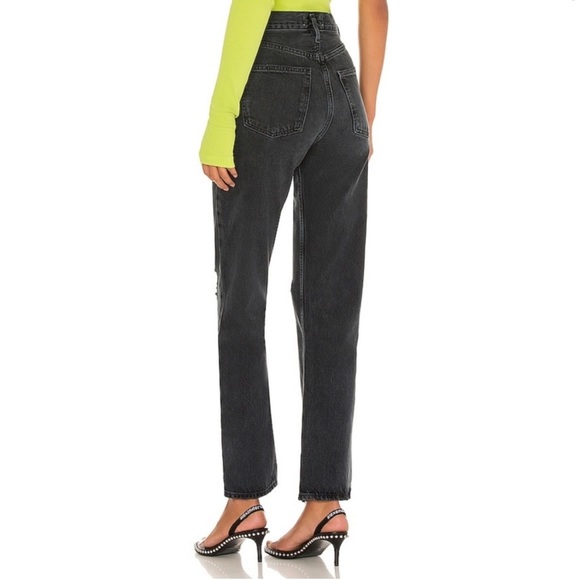 AGOLDE 90s Pinch Waist Jeans Howl Black Straight Leg Distressed Aritzia  25 - Picture 12 of 15